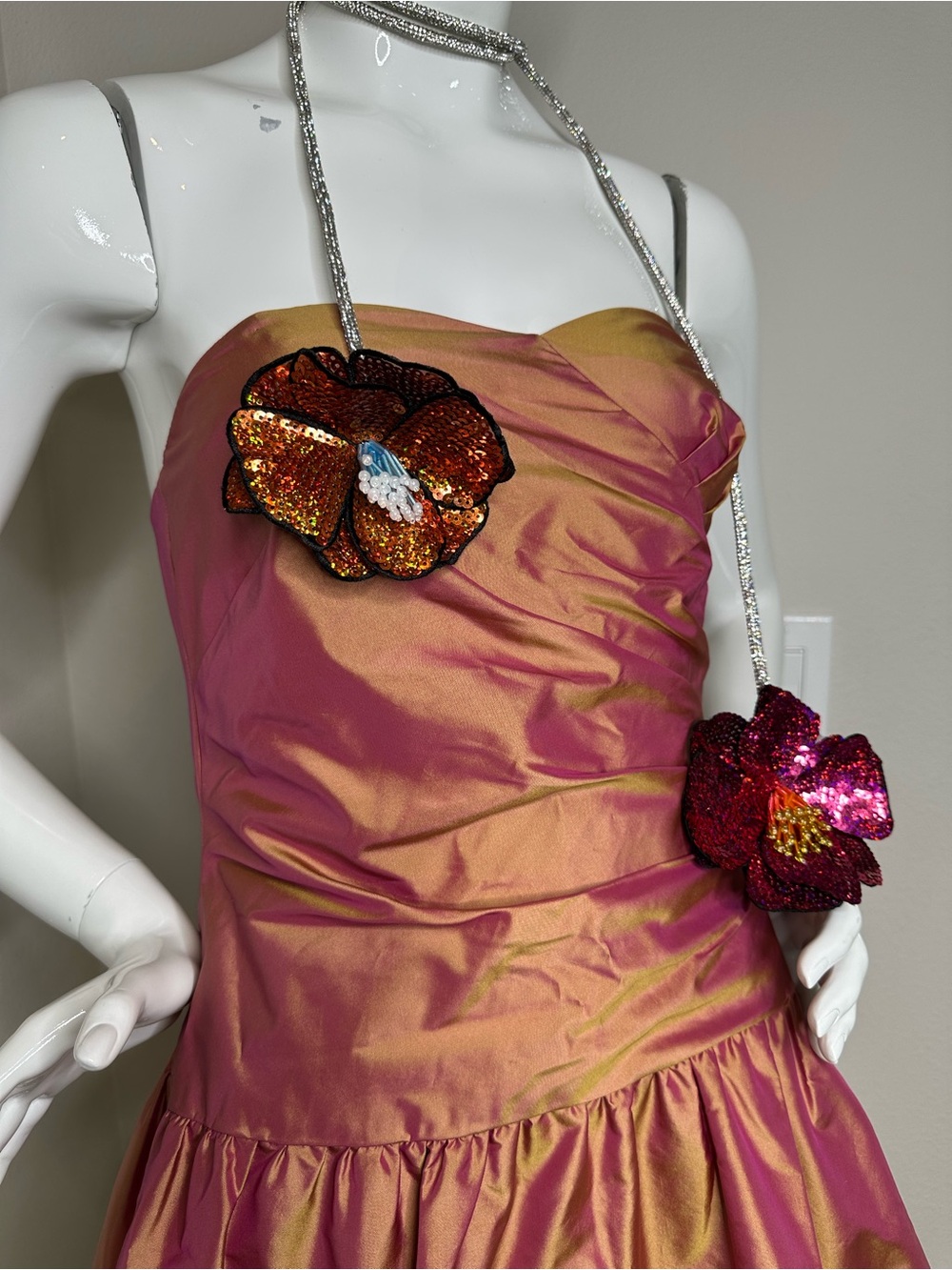 NEW Papell Boutique Silk Strapless Bubble Hem Dress Pink Orange Women 6 S